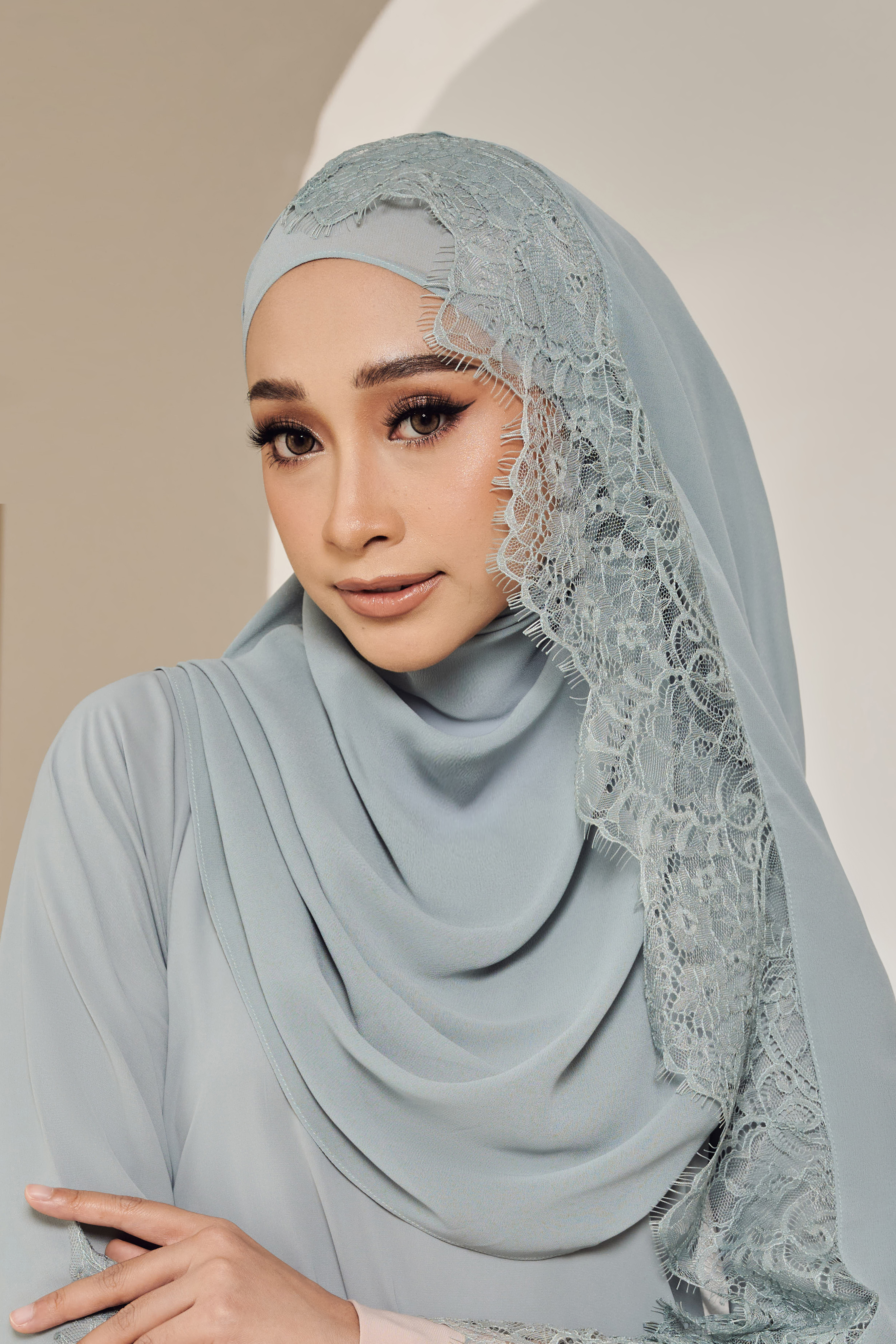 AMIA Long Shawl in Dusty Blue